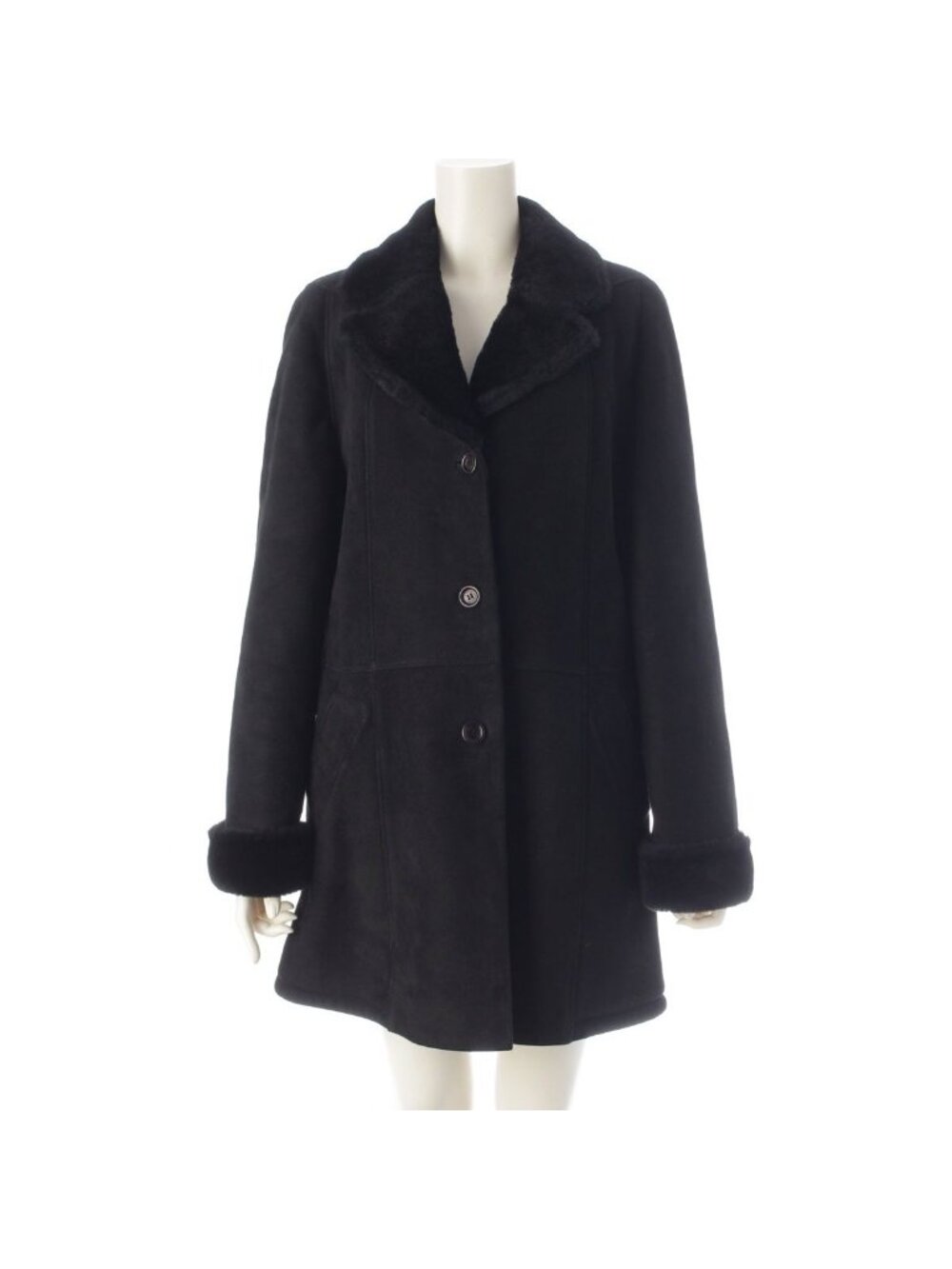 Loewe Cowhide Shearling Vintage Logo Button Coat Black 40 - Picture 1 of 10